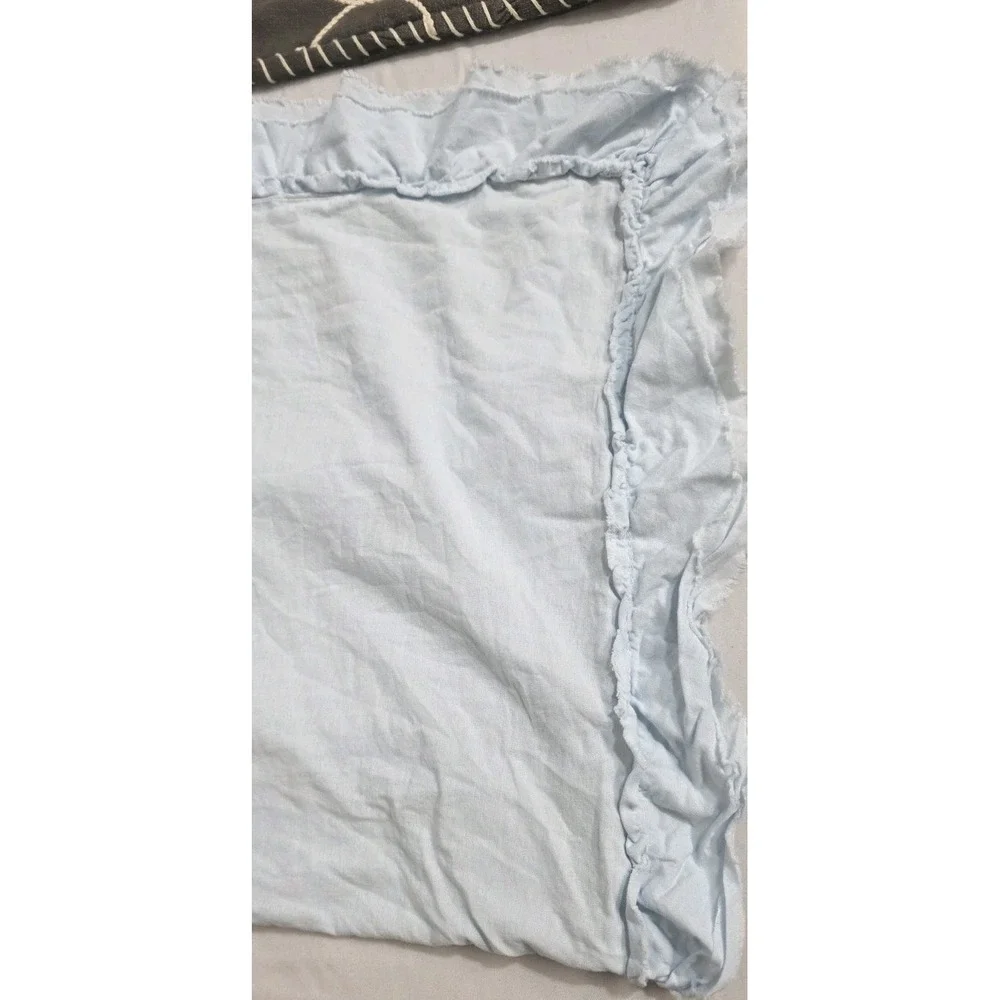 PotteryBarn Shabby Chic Ruffle Lt Blue Gray Embroidered Cotton Pillow Covers NEW